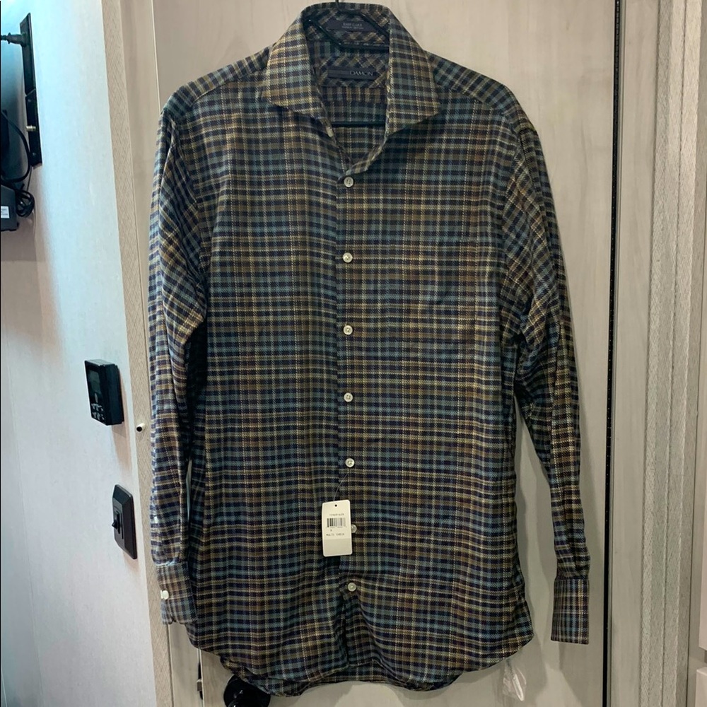 NWT DAMON Men's Plaid Shirt - Blue and Brown